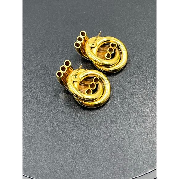 Chunky Intertwined Woven Love Knot. Gold Pierced Door knocker Earrings - Picture 7 of 8